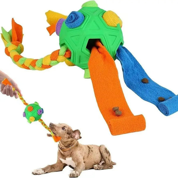 Dog Toy | Durable Fabric Snuffle Ball | Interactive 2-in-1 Tug-of-War Toy | Engaging Multi-Colored Design 1