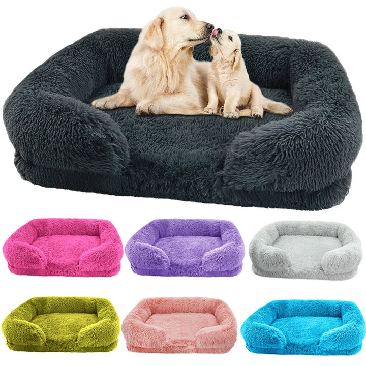 Rectangular Plush Dog Bed | Washable Fluffy Mat with Removable Cover for All Sizes