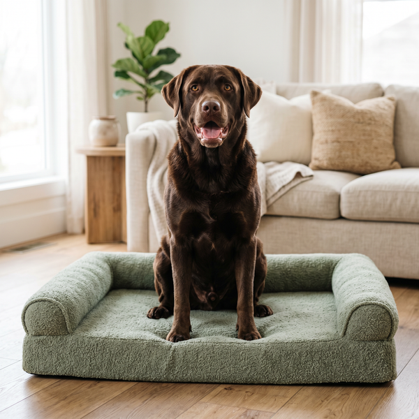 Large dog resting on Furzzee orthopedic memory foam dog bed