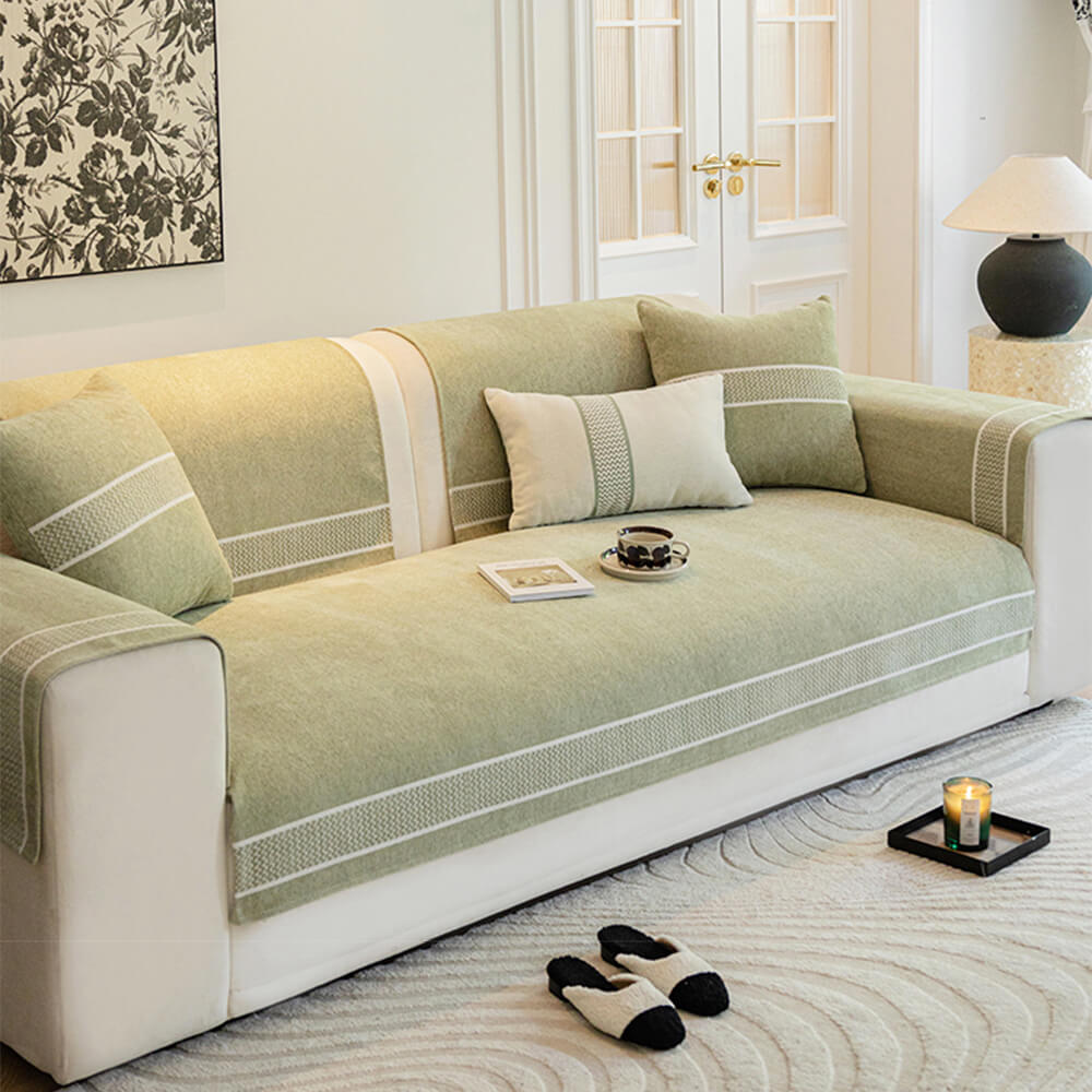 Chenille Jacquard Wide Edge Design Scratch-Resistant Luxe Couch Cover