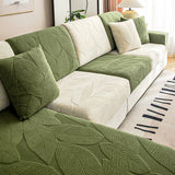 Modern Leaf Jacquard Water-Repellent Anti-Scratch Stretch Full Wrap Sectional Premium Couch Cover