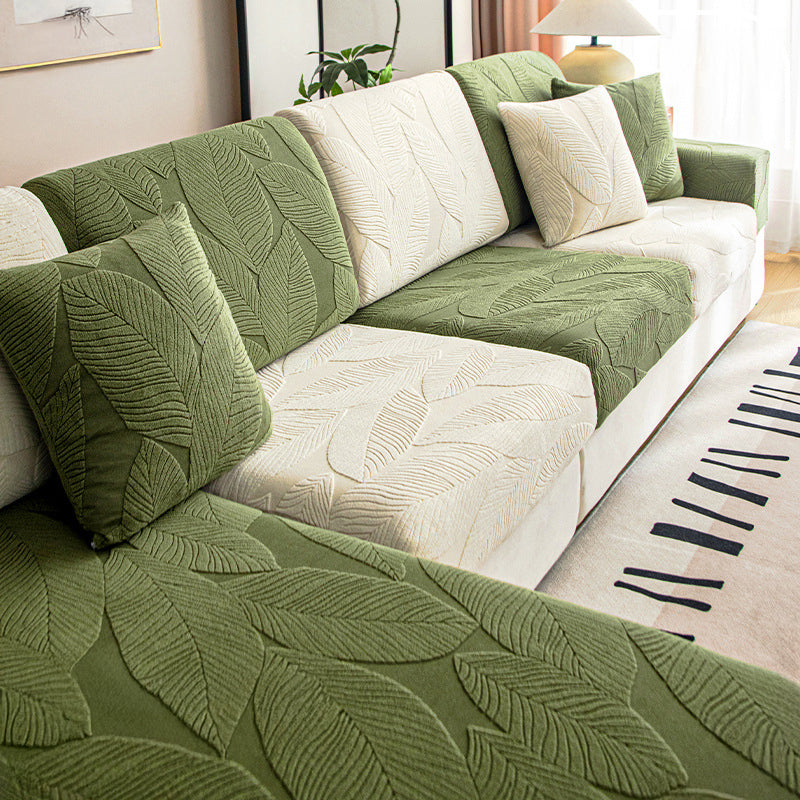 Modern Leaf Jacquard Water-Repellent Anti-Scratch Stretch Full Wrap Sectional Premium Couch Cover