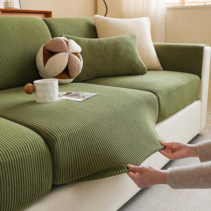 Vertical Stripe Corduroy Anti-Scratch Stretch Full-Cover Sectional Cozy Couch Cover