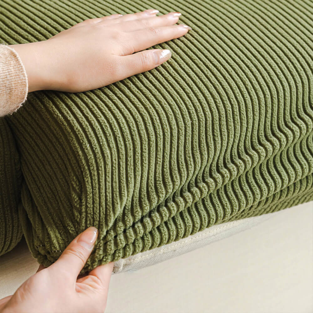 Vertical Stripe Corduroy Anti-Scratch Stretch Full-Cover Sectional Cozy Couch Cover