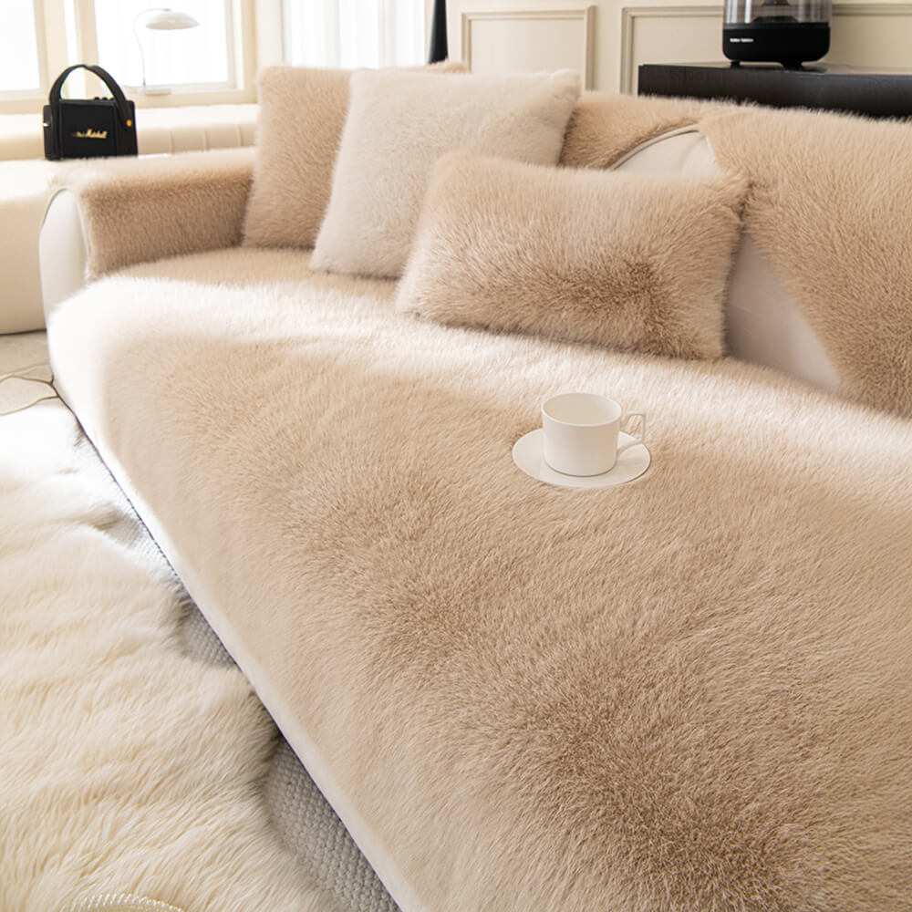 Warm Thick Faux Fur Sofa Protector Non-Slip Deluxe Couch Cover