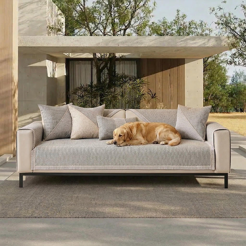 Breathable Woven Cotton Linen Non-Slip Reinforced Couch Cover