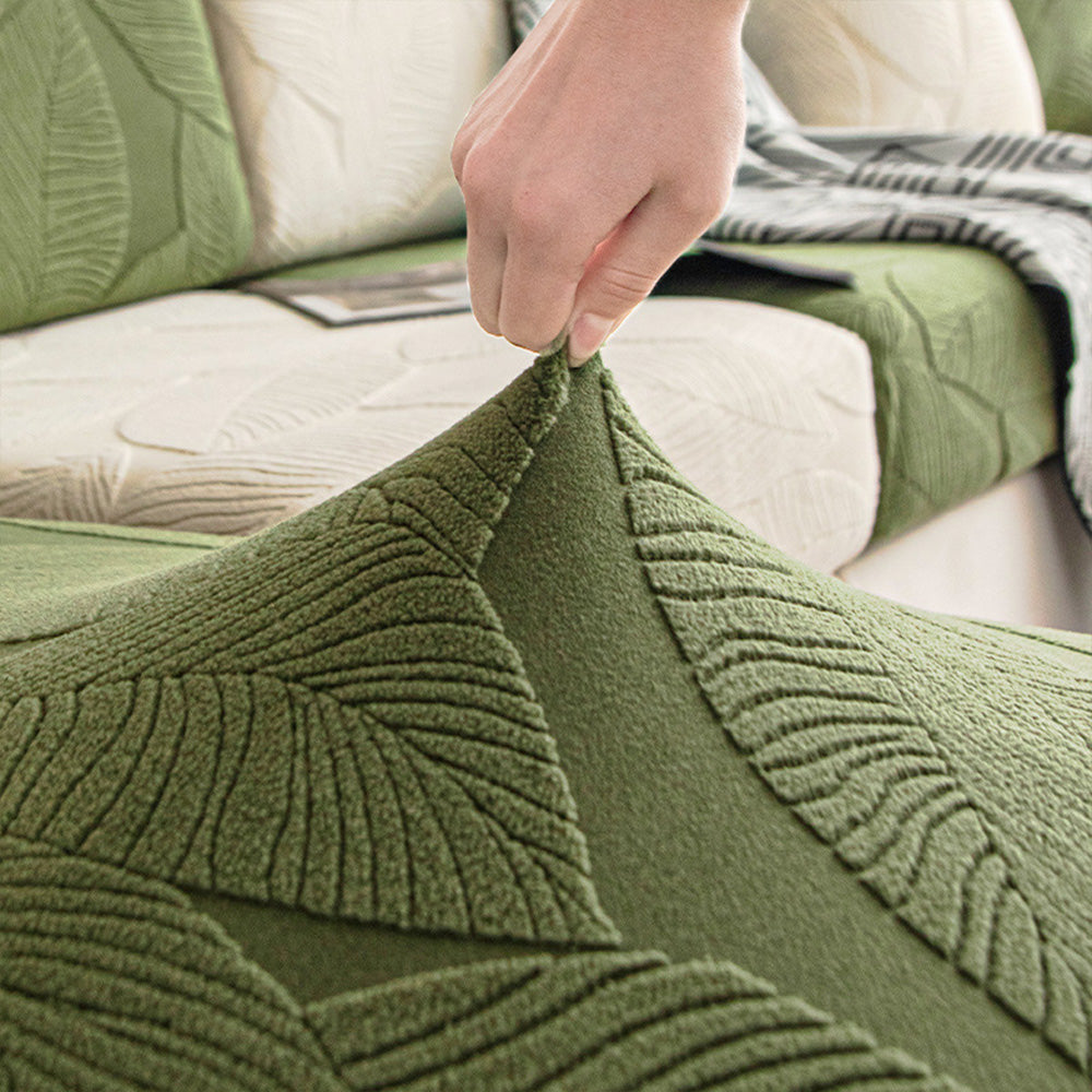 Modern Leaf Jacquard Water-Repellent Anti-Scratch Stretch Full Wrap Sectional Premium Couch Cover