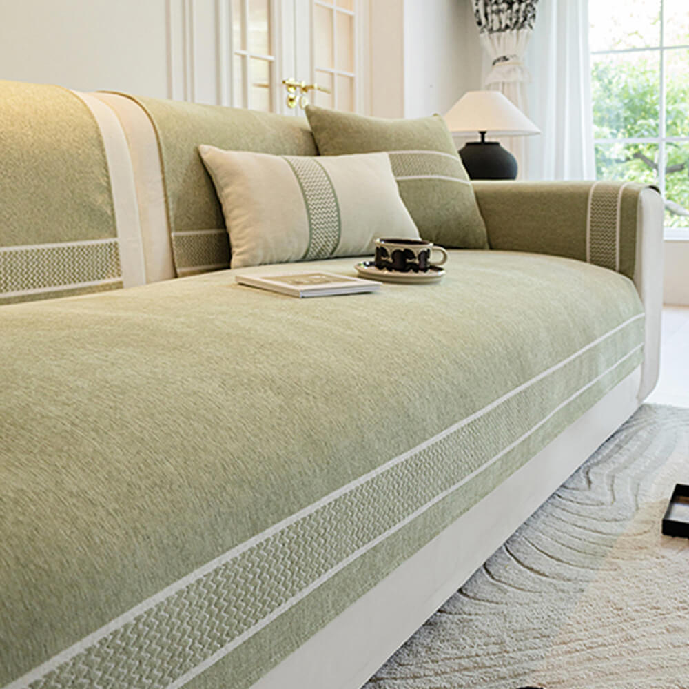 Chenille Jacquard Wide Edge Design Scratch-Resistant Luxe Couch Cover