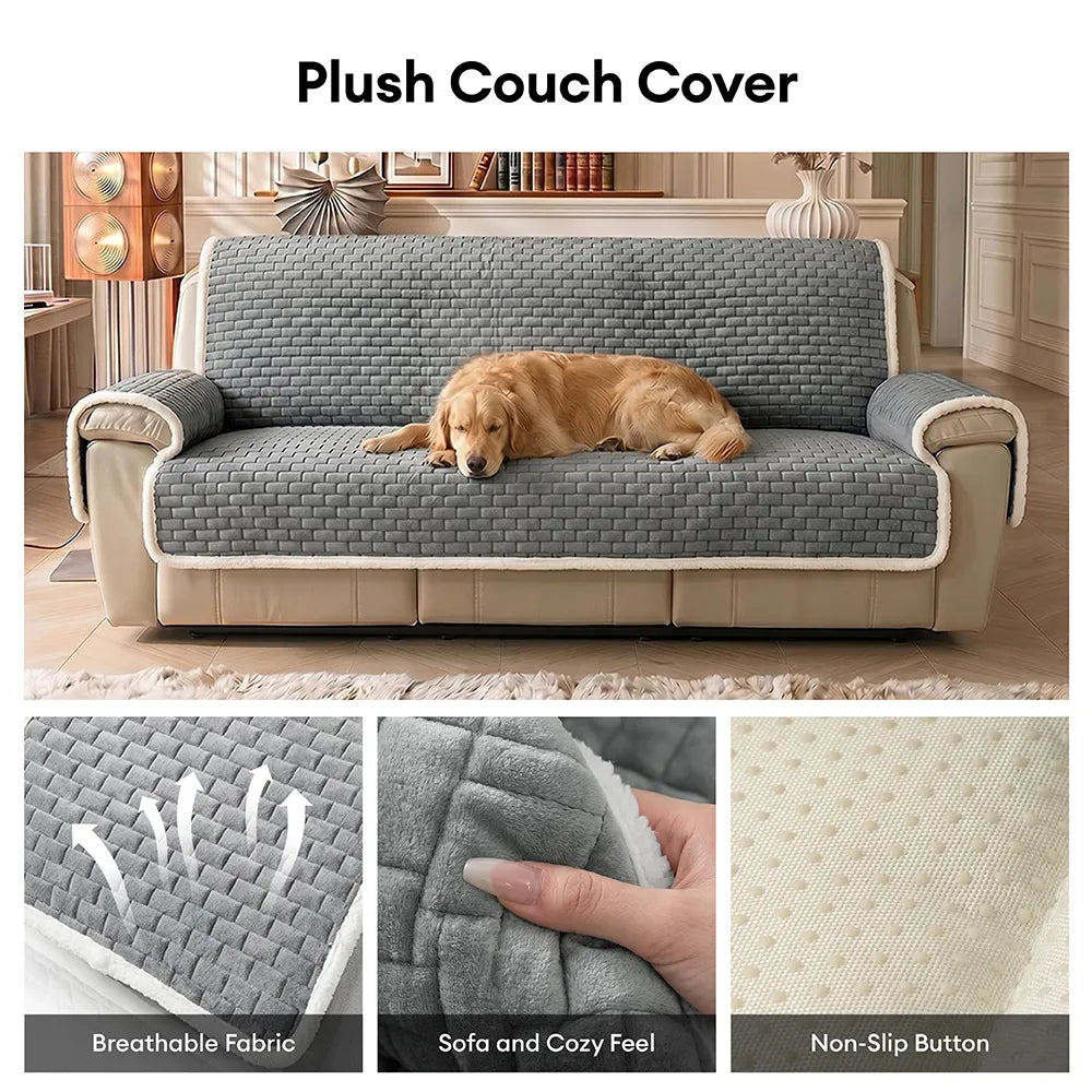 One-Piece Plush Scratch-Resistant Large Deluxe Couch Covers with Elastic Straps