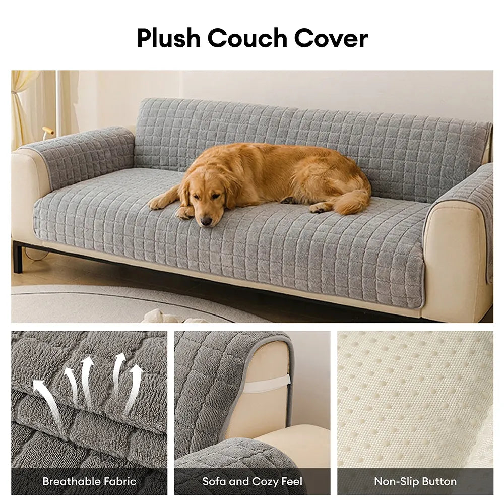 One-Piece Soft Pet-Friendly Short Plush Sofa Protection Non-Slip Snug Couch Cover