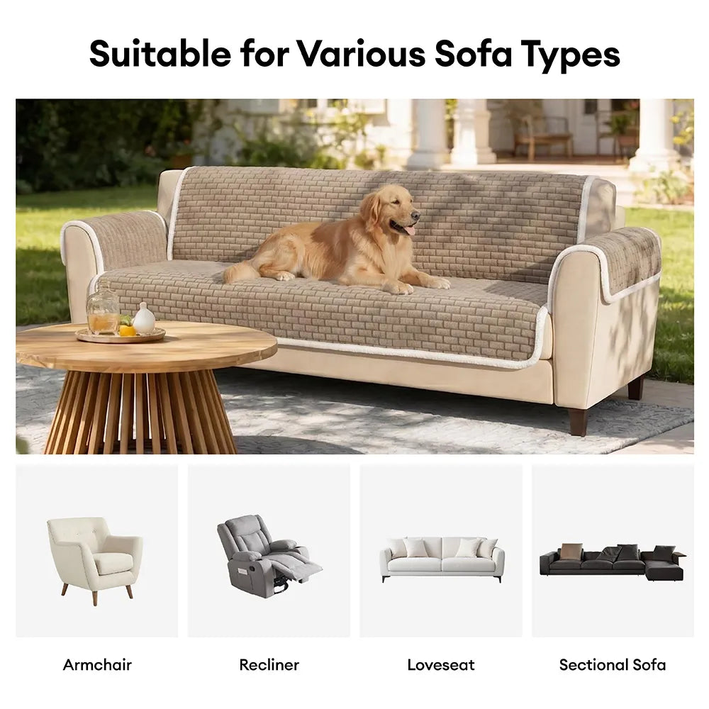 One-Piece Plush Scratch-Resistant Large Deluxe Couch Covers with Elastic Straps