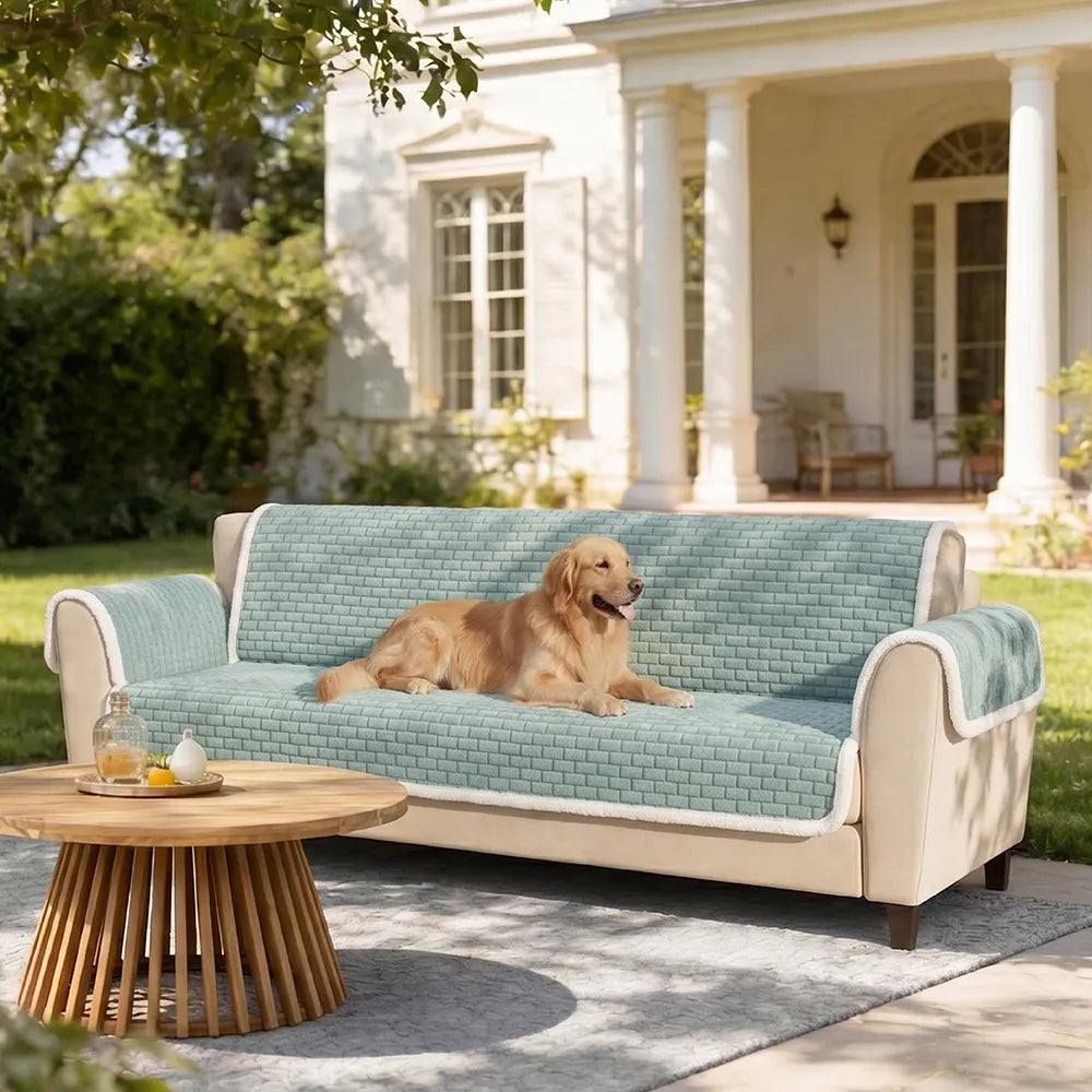 One-Piece Plush Scratch-Resistant Large Deluxe Couch Covers with Elastic Straps
