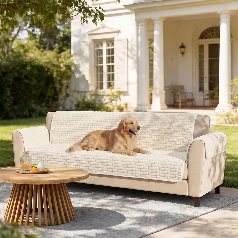 One-Piece Plush Scratch-Resistant Large Deluxe Couch Covers with Elastic Straps