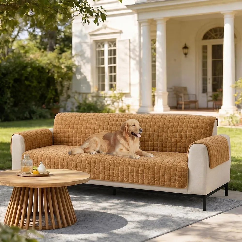 One-Piece Soft Pet-Friendly Short Plush Sofa Protection Non-Slip Snug Couch Cover