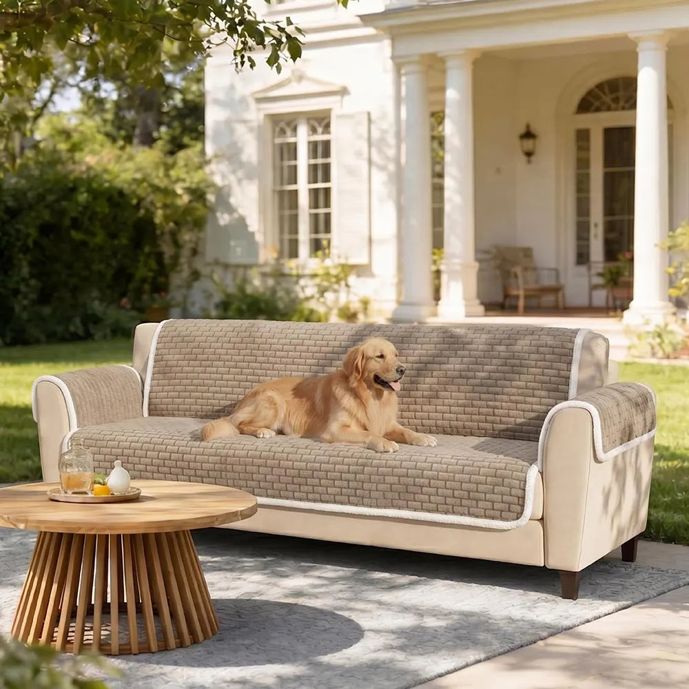 One-Piece Plush Scratch-Resistant Large Deluxe Couch Covers with Elastic Straps