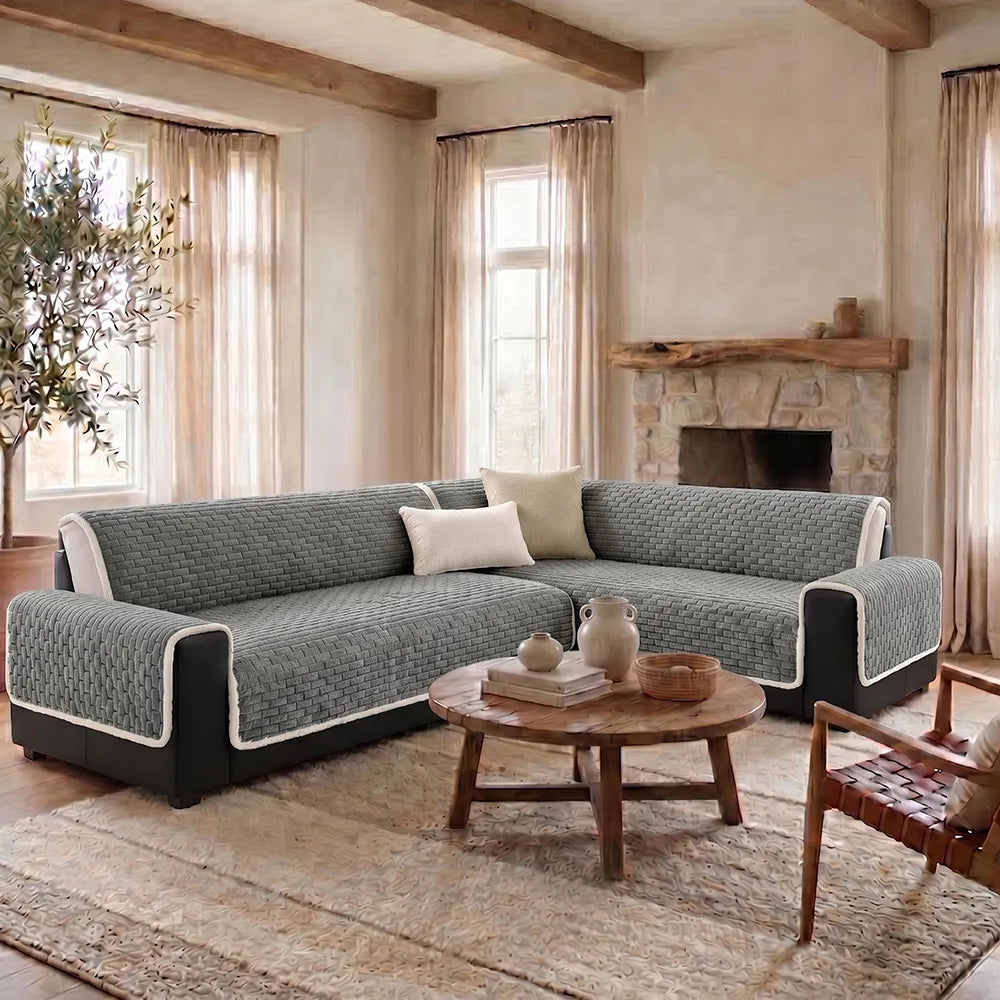 One-Piece Plush Scratch-Resistant Large Deluxe Couch Covers with Elastic Straps