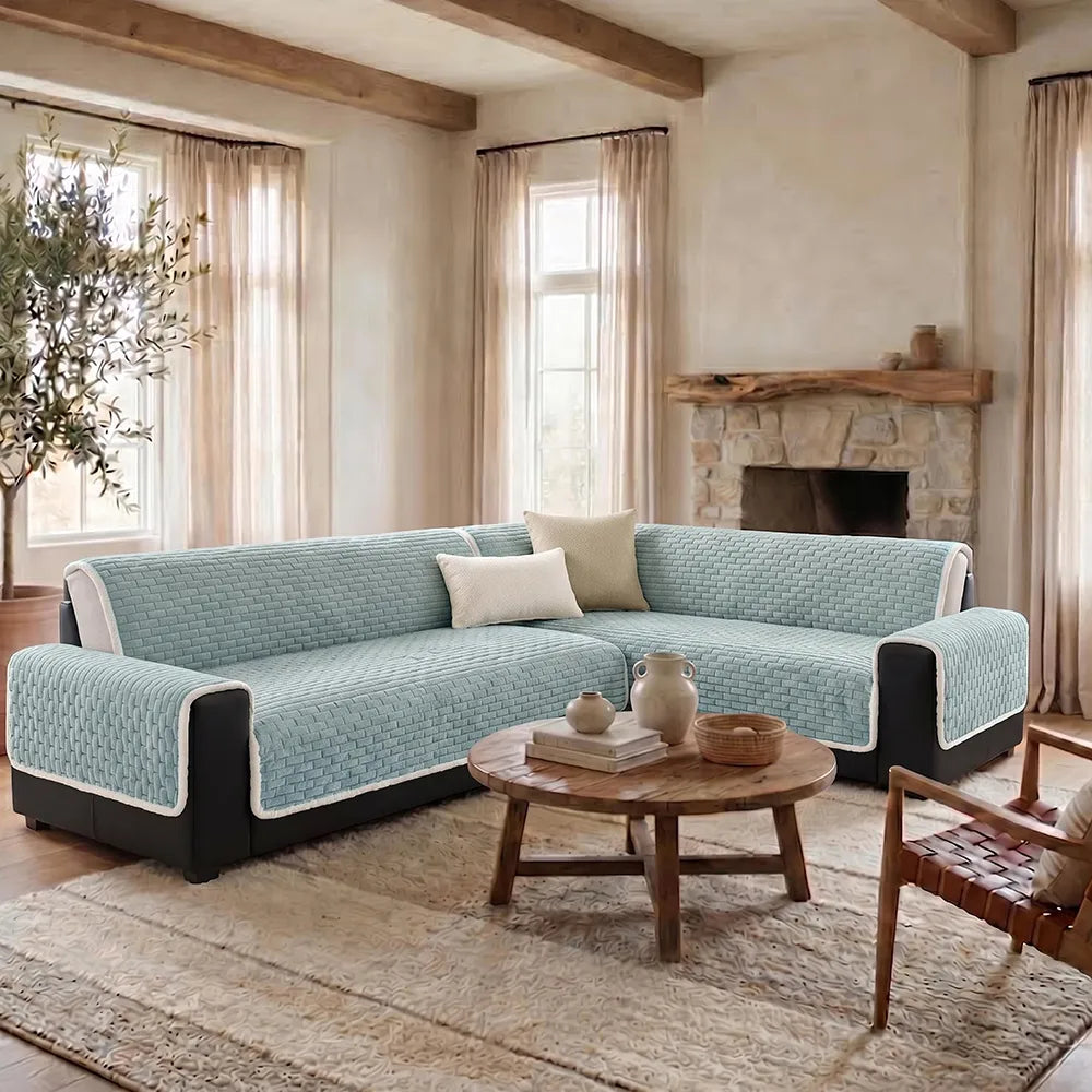 One-Piece Plush Scratch-Resistant Large Deluxe Couch Covers with Elastic Straps
