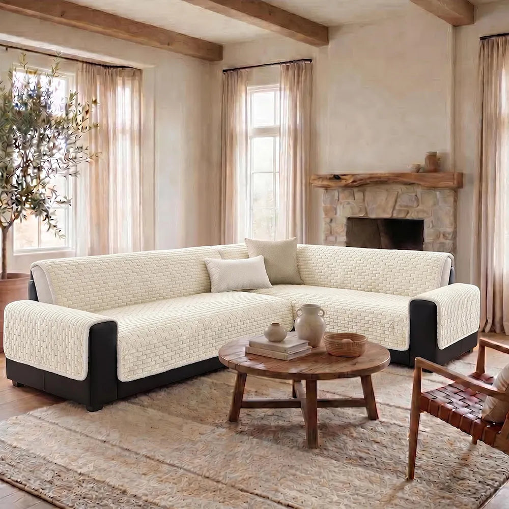 One-Piece Plush Scratch-Resistant Large Deluxe Couch Covers with Elastic Straps