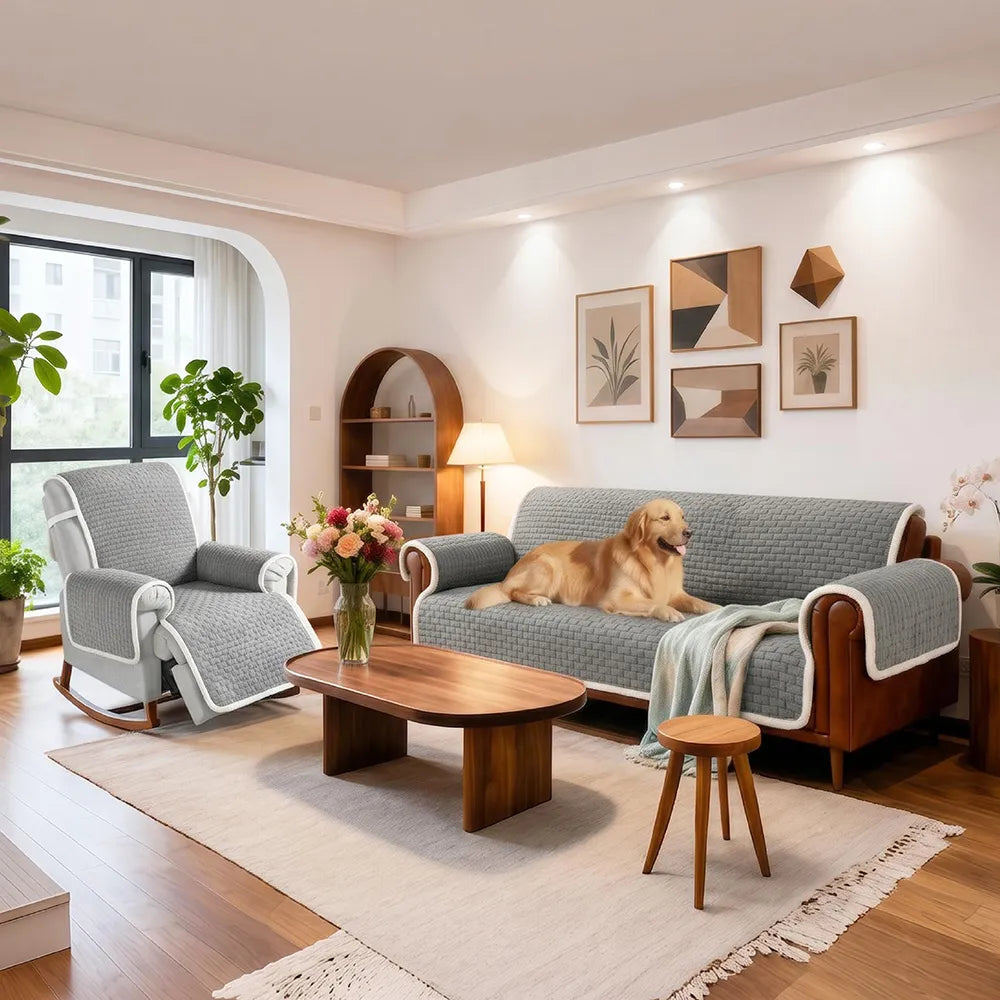 One-Piece Plush Scratch-Resistant Large Deluxe Couch Covers with Elastic Straps