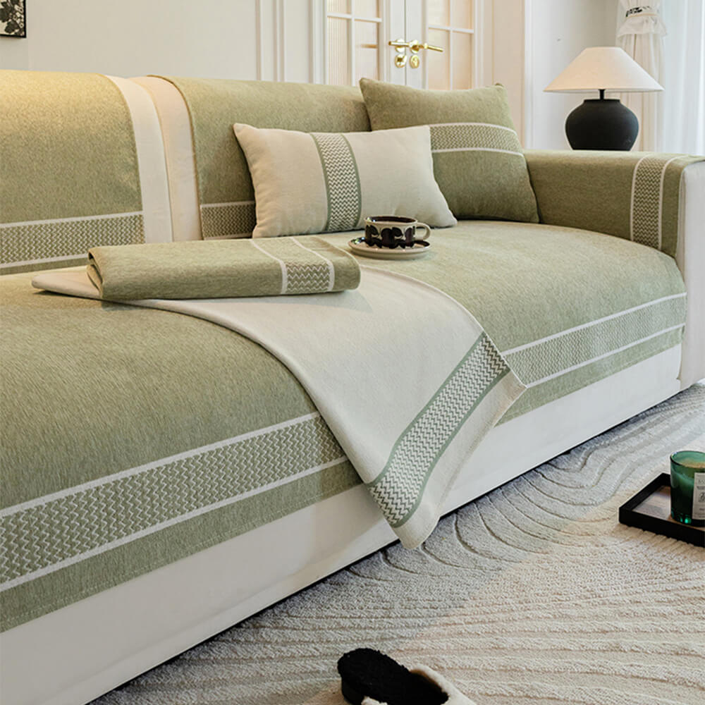 Chenille Jacquard Wide Edge Design Scratch-Resistant Luxe Couch Cover