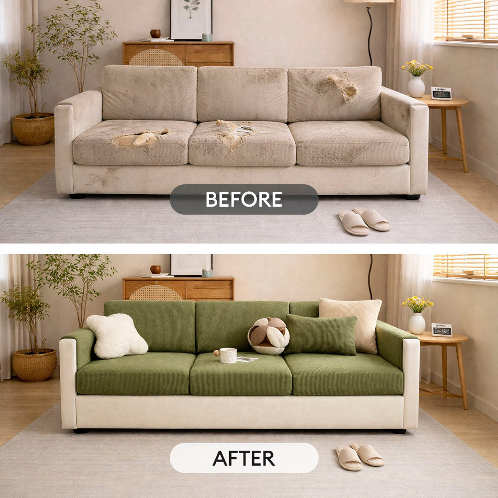 Vertical Stripe Corduroy Anti-Scratch Stretch Full-Cover Sectional Cozy Couch Cover