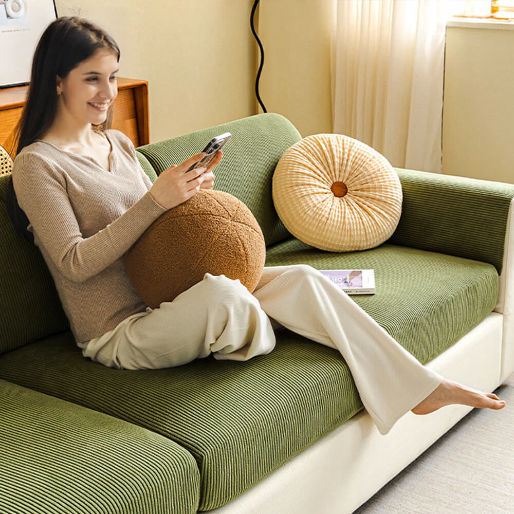 Vertical Stripe Corduroy Anti-Scratch Stretch Full-Cover Sectional Cozy Couch Cover