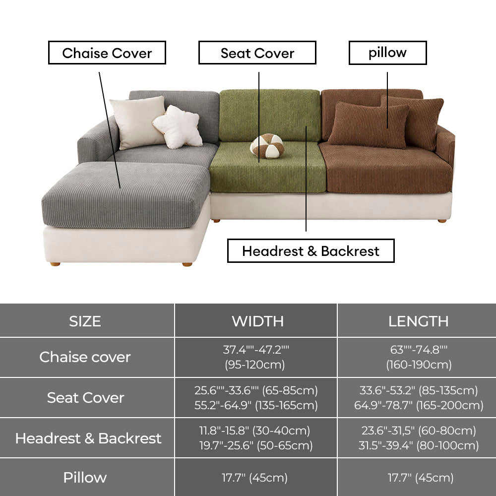 Vertical Stripe Corduroy Anti-Scratch Stretch Full-Cover Sectional Cozy Couch Cover