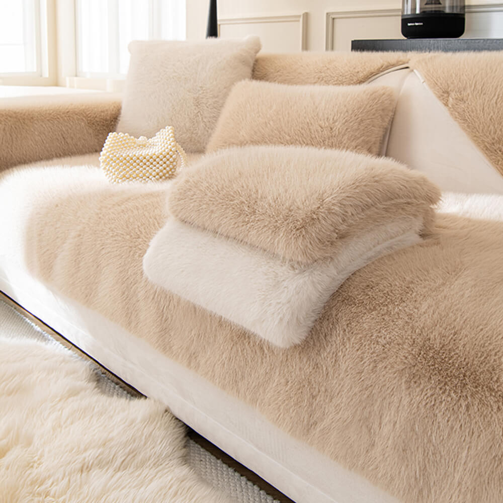 Warm Thick Faux Fur Sofa Protector Non-Slip Deluxe Couch Cover