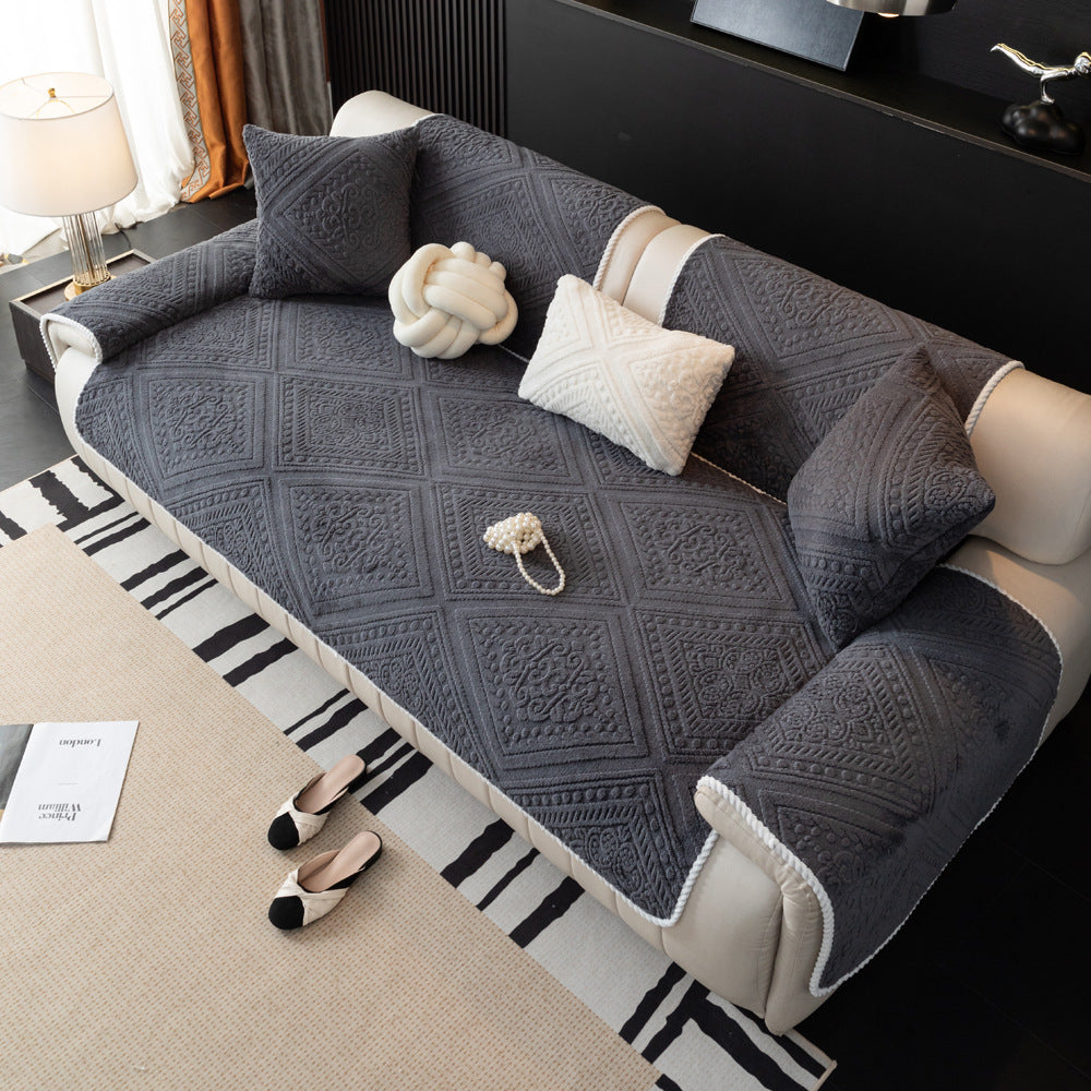 All Season Nordic Style Carved Plush Decorative Non-Slip Cozy Couch Cover