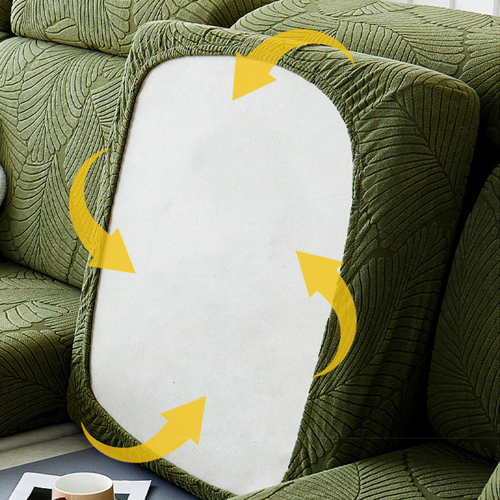 Modern Leaf Jacquard Water-Repellent Anti-Scratch Stretch Full Wrap Sectional Premium Couch Cover
