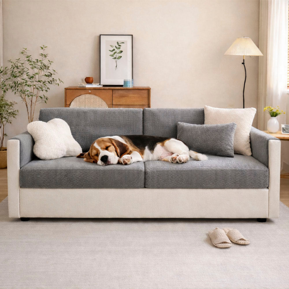 Vertical Stripe Corduroy Anti-Scratch Stretch Full-Cover Sectional Cozy Couch Cover