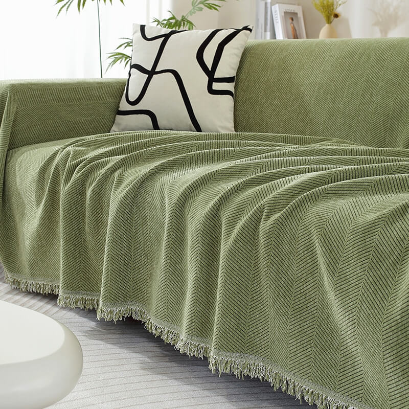 Chenille Blanket Herringbone Tassel All-Season Couch Cover