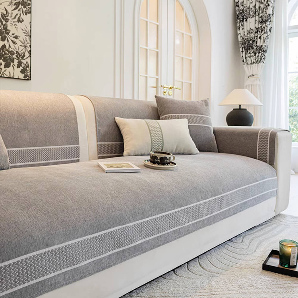 Chenille Jacquard Wide Edge Design Scratch-Resistant Luxe Couch Cover