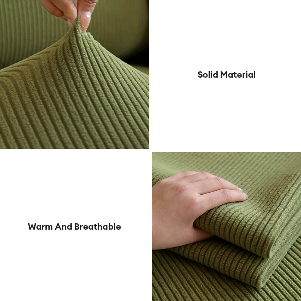 Vertical Stripe Corduroy Anti-Scratch Stretch Full-Cover Sectional Cozy Couch Cover