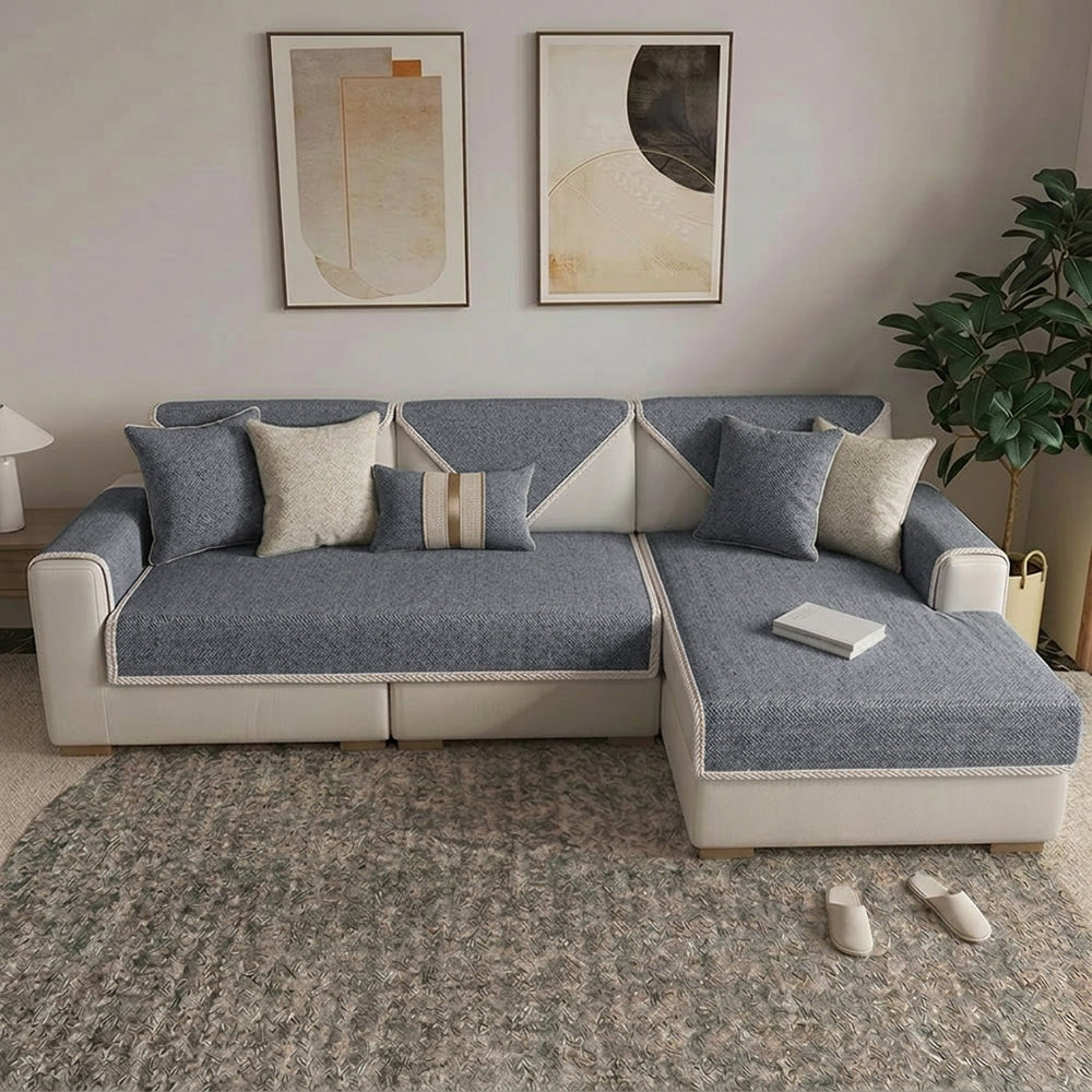 Breathable Woven Cotton Linen Non-Slip Reinforced Couch Cover