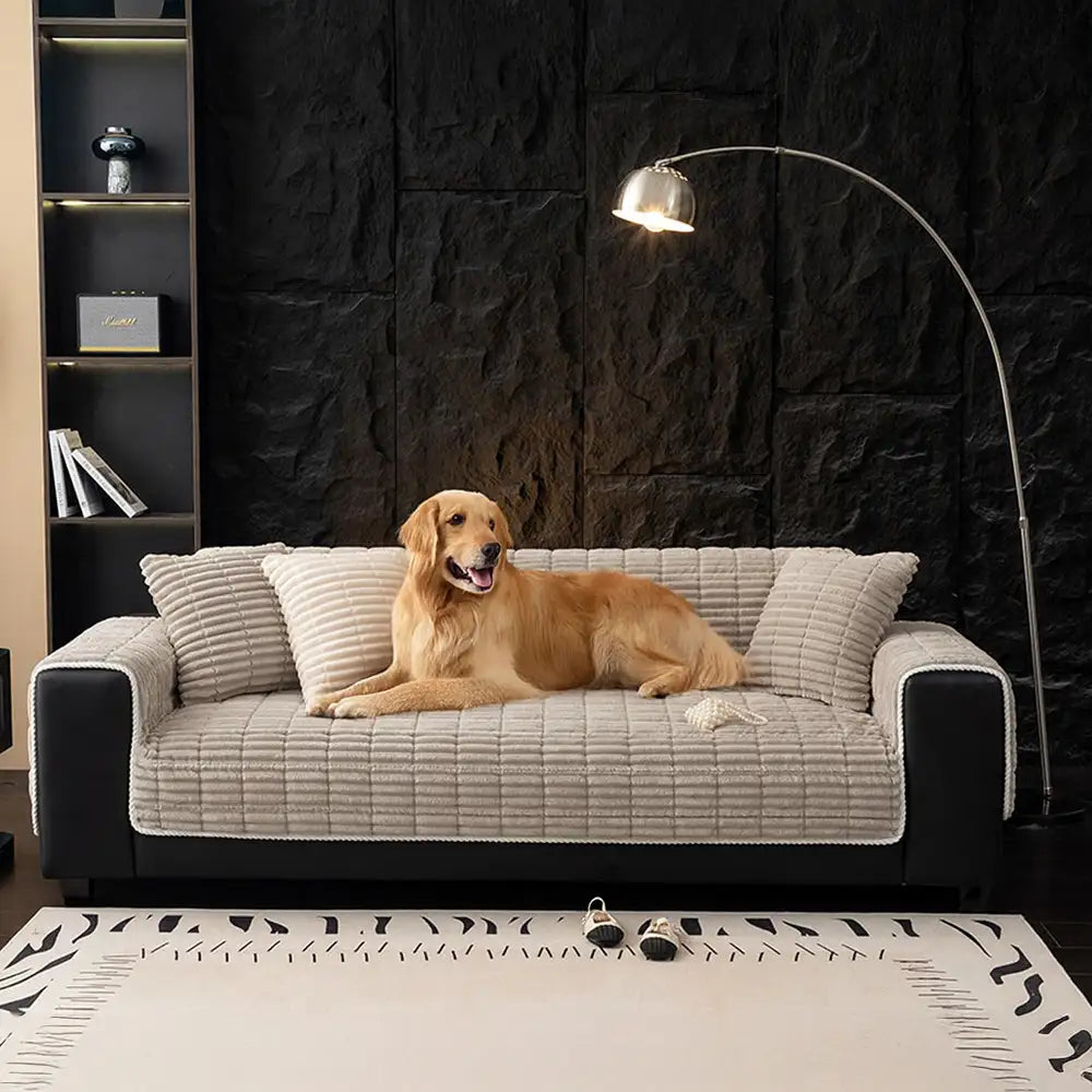 Waterproof One-Piece Cozy Flannel Sofa Protection Non-Slip Stretch Couch Cover