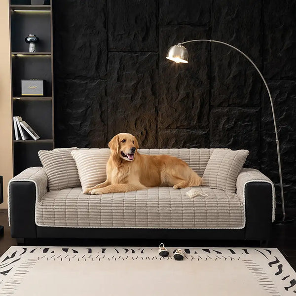 Waterproof One-Piece Cozy Flannel Sofa Protection Non-Slip Stretch Couch Cover