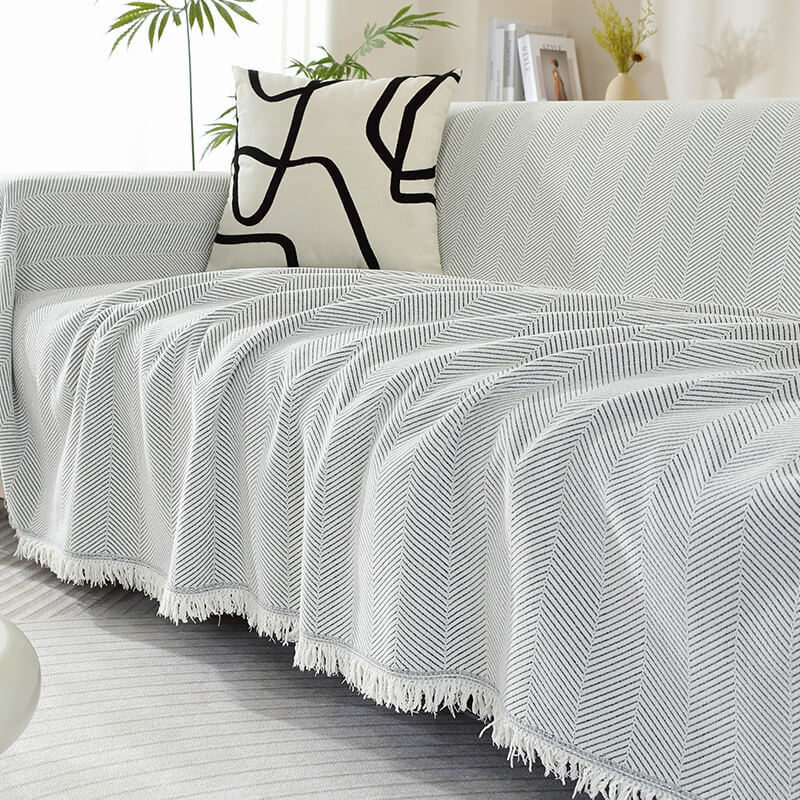 Chenille Blanket Herringbone Tassel All-Season Couch Cover