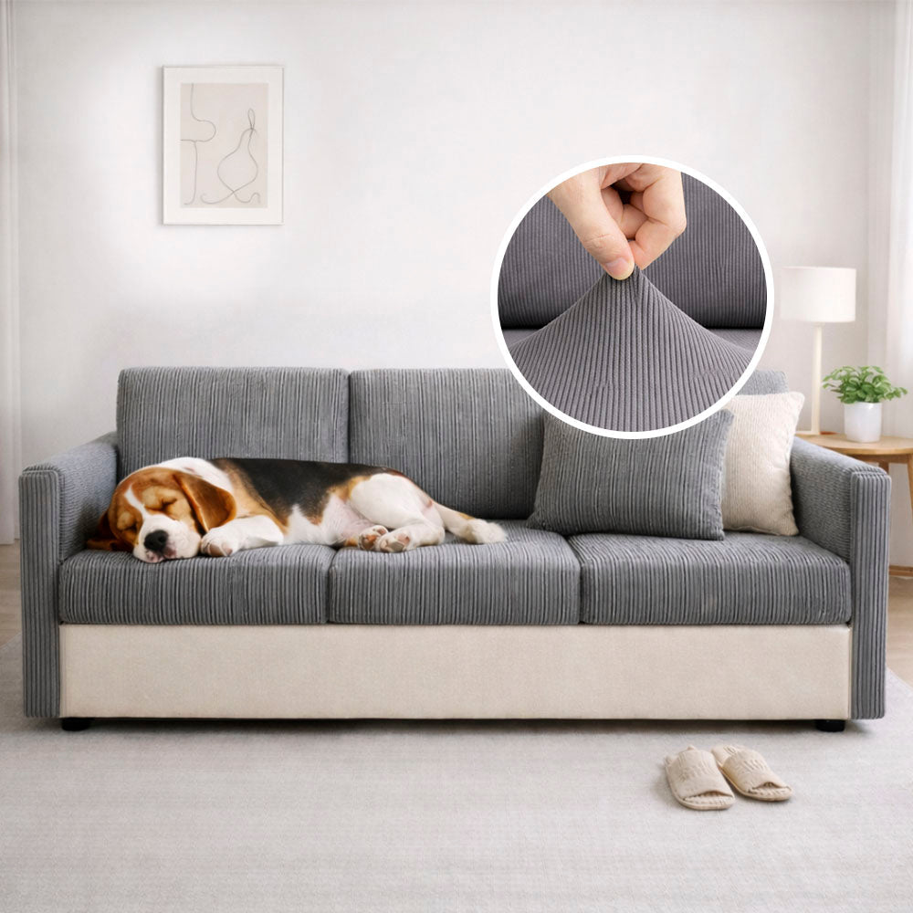 Vertical Stripe Corduroy Anti-Scratch Stretch Full-Cover Sectional Cozy Couch Cover