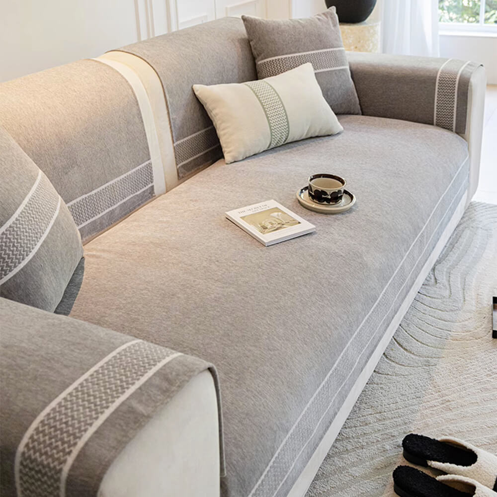Chenille Jacquard Wide Edge Design Scratch-Resistant Luxe Couch Cover