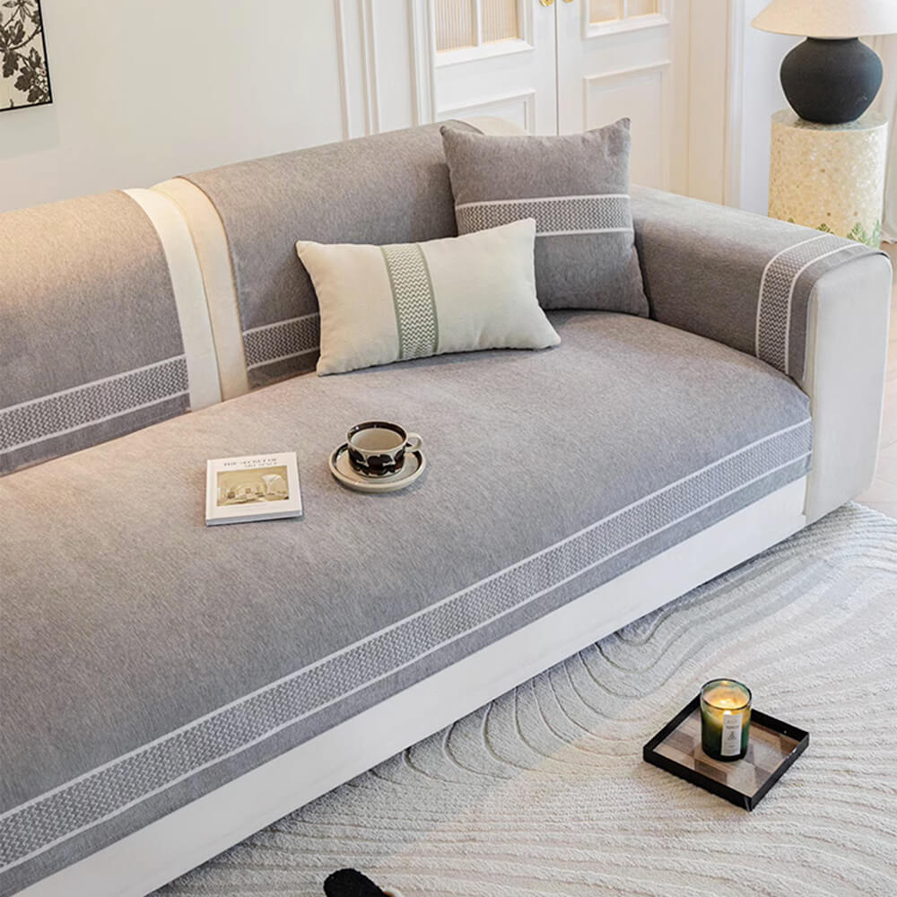 Chenille Jacquard Wide Edge Design Scratch-Resistant Luxe Couch Cover