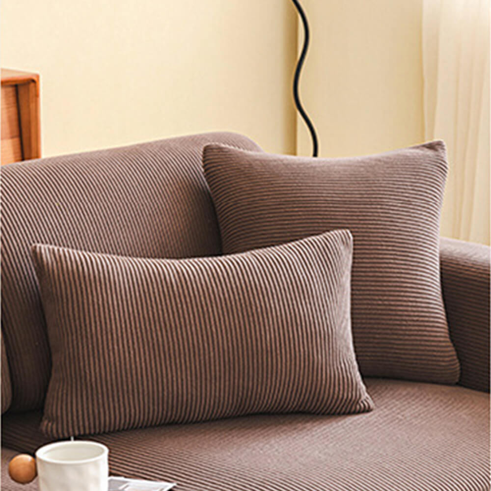 Vertical Stripe Corduroy Anti-Scratch Stretch Full-Cover Sectional Cozy Couch Cover