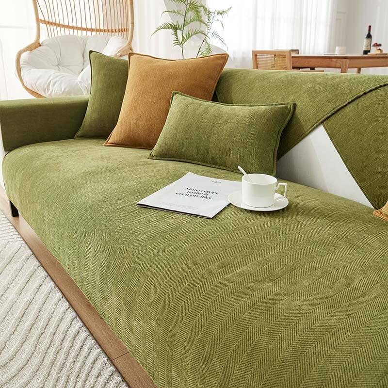 Herringbone Chenille Fabric Furniture Protector Plush Couch Cover