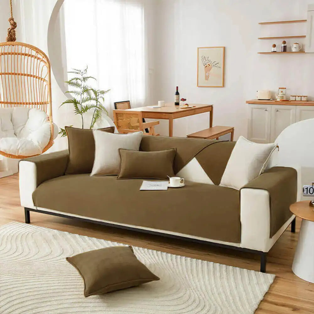 Herringbone Chenille Fabric Furniture Protector Plush Couch Cover