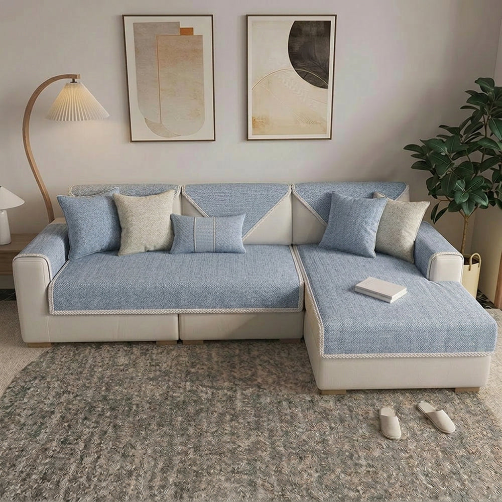 Breathable Woven Cotton Linen Non-Slip Reinforced Couch Cover