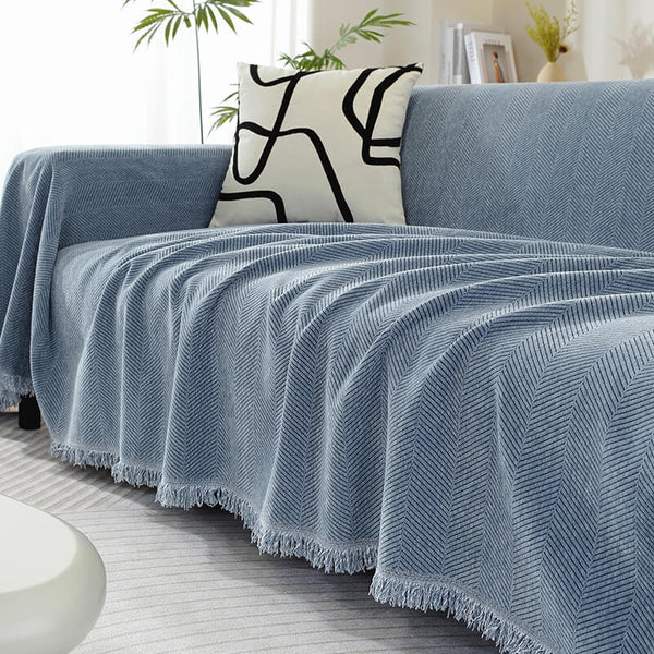 Chenille Blanket Herringbone Tassel All-Season Couch Cover