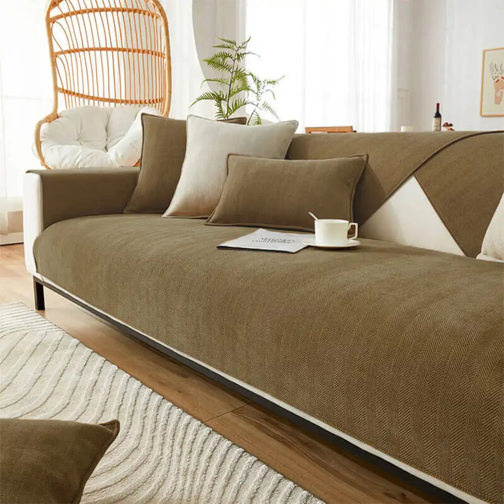 Herringbone Chenille Fabric Furniture Protector Plush Couch Cover