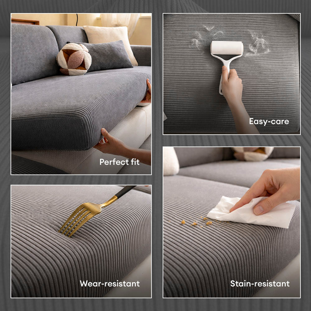 Vertical Stripe Corduroy Anti-Scratch Stretch Full-Cover Sectional Cozy Couch Cover