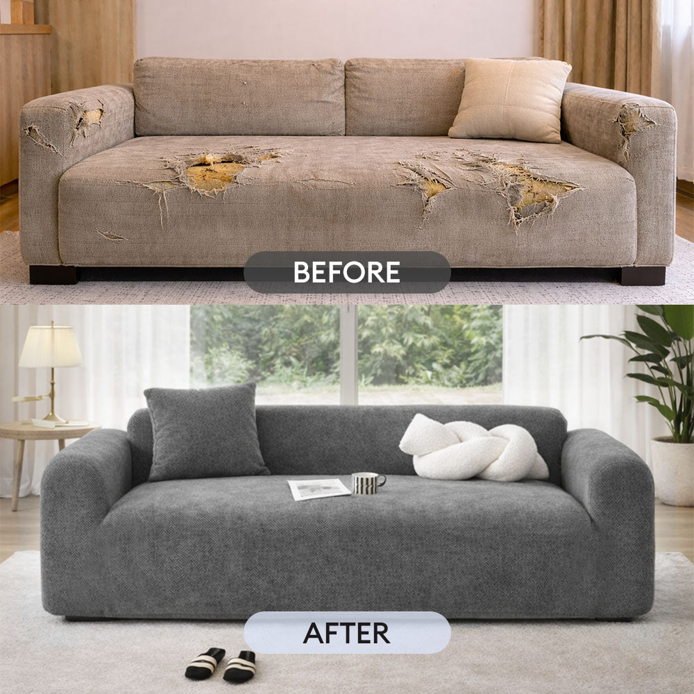 Herringbone Full Coverage Scratch-Resistant Sofa Protection Magic Stretch Cozy Couch Cover