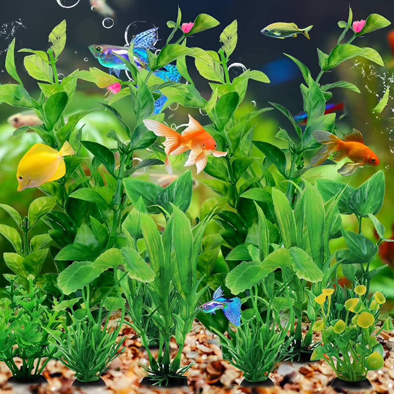 Aquarium Decoration | Realistic Green Plastic Plants | Versatile Underwater Hideaway 0